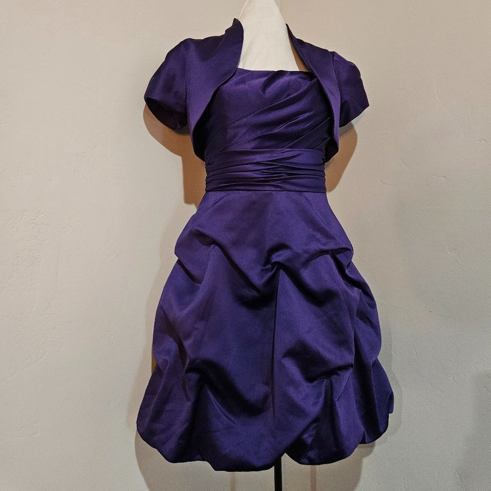Gorgeous Purple Form Fitting Strapless Purple Dress with Matching Crop Jacket - Picture 3 of 5